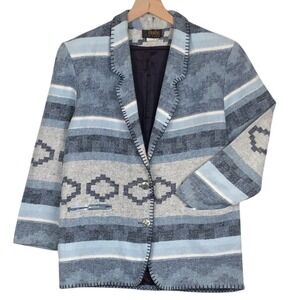 VTG David Paul New York Southwestern Coat Sz M Blue Cotton Aztec Concho USA